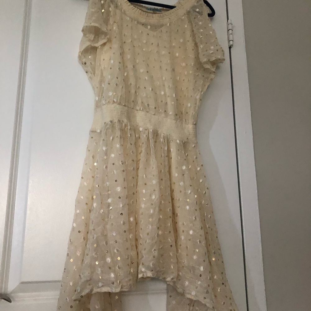 Anthropologie cream and gold sequin dress